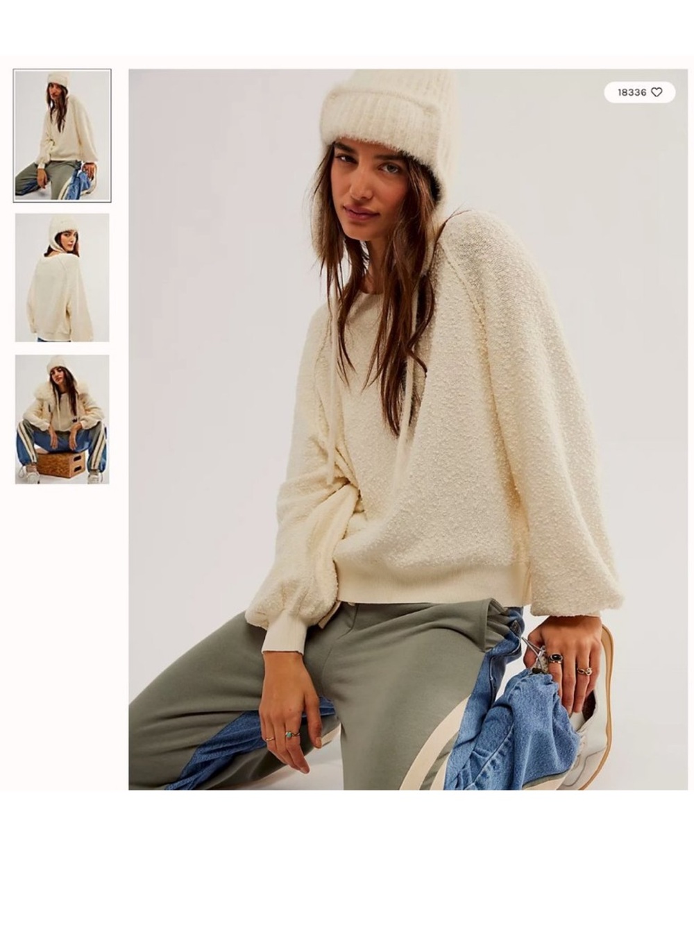 Free People Found My Friends Bouclé Pullover Sweater (Small; Cream)